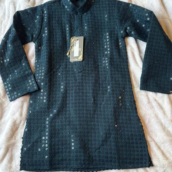 Ethnico Other - Buy Boys Dark Green Sequinned Chikankari Kurta Set Kurta Pajama for Boys,